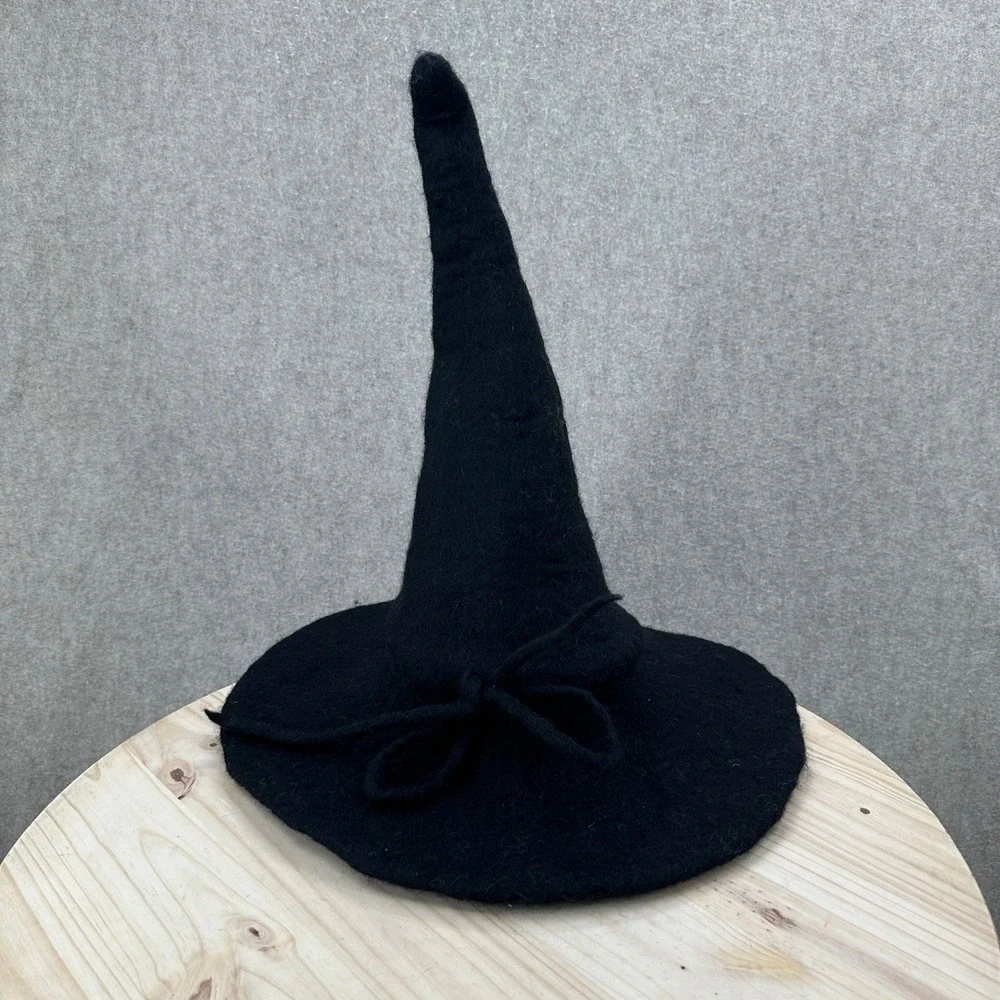 One of a Kind Wool Witch Hat One Size Black Felted Wool Pointed Whimsigoth